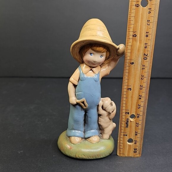 Lucille Neuman Hand Painted Ceramic Figurine Of Farming Child Wil Puppy Dog CA - Picture 6 of 8